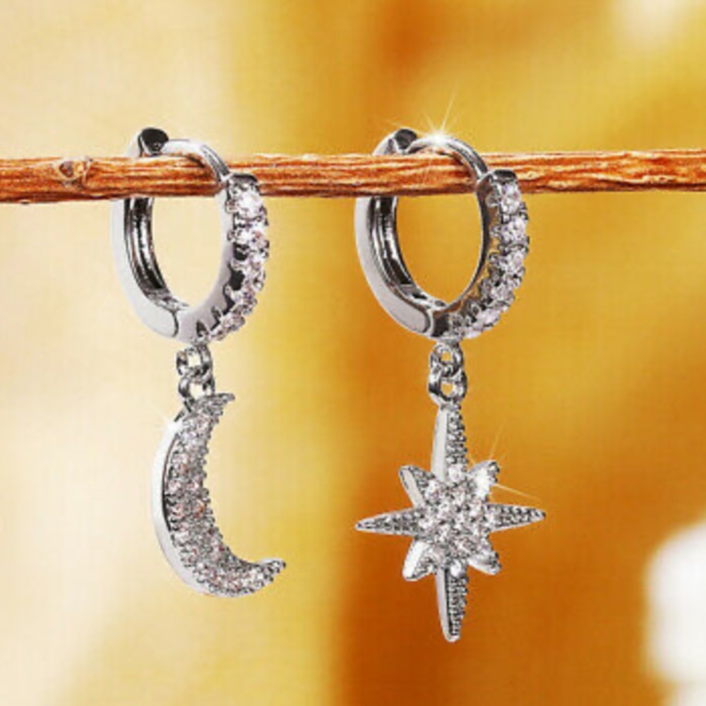 New 925 Sterling silver Moon Star Earrings - Picture 4 of 7